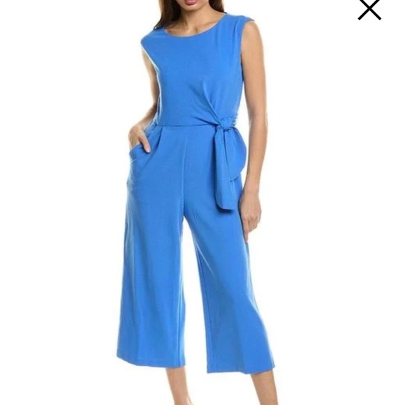 Tahari Side Tie Scuba Crepe Crop Wide Leg Jumpsuit size 14 NWT - Picture 3 of 10